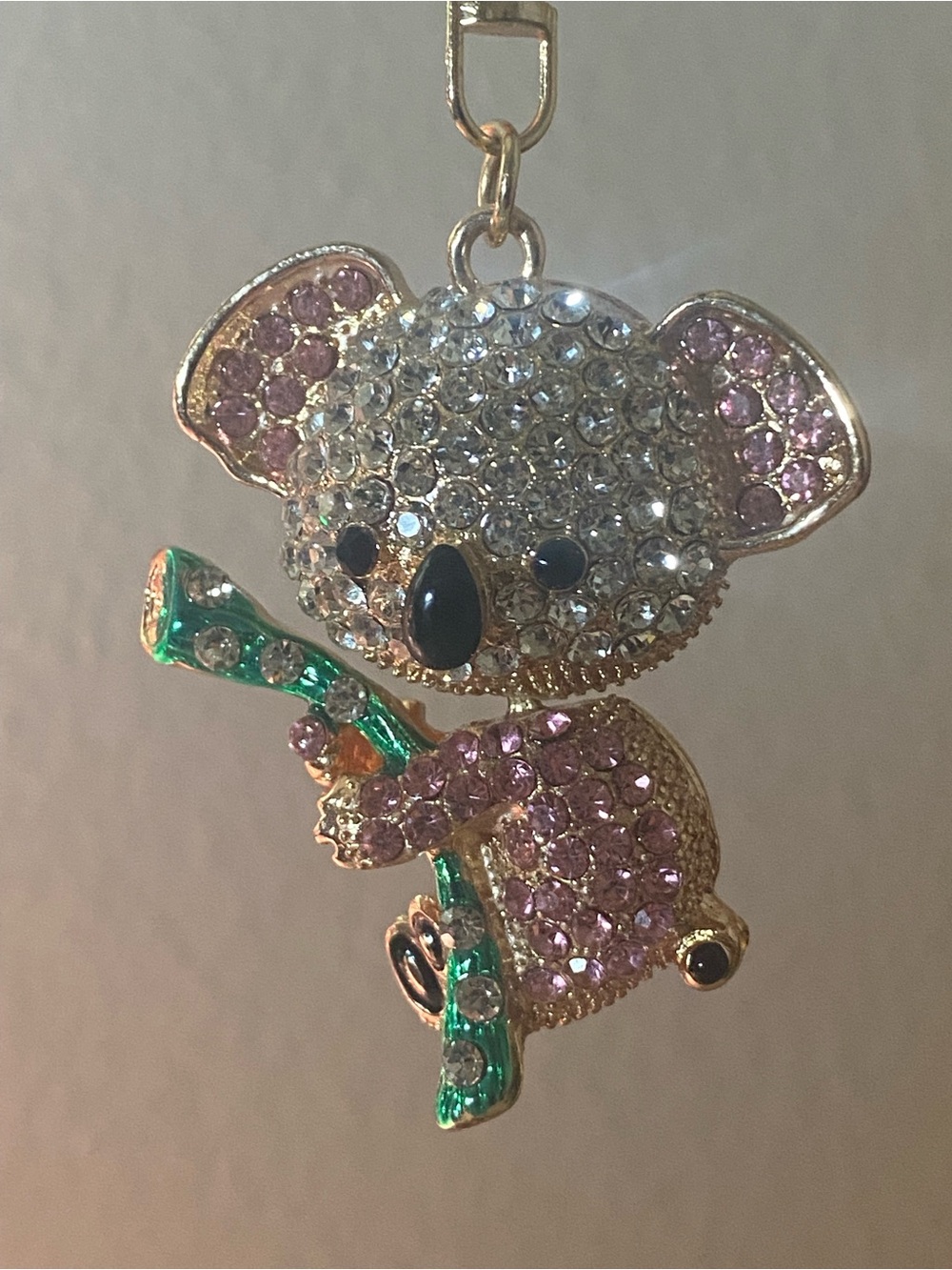 Crystal Koala Purse Charm Keyring - Pink and Green Sparkle